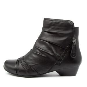 Ziera Camryn 5.5 Ruched Leather Ankle Boot $250 Ortho ARCH SUPPORT Comfort Black